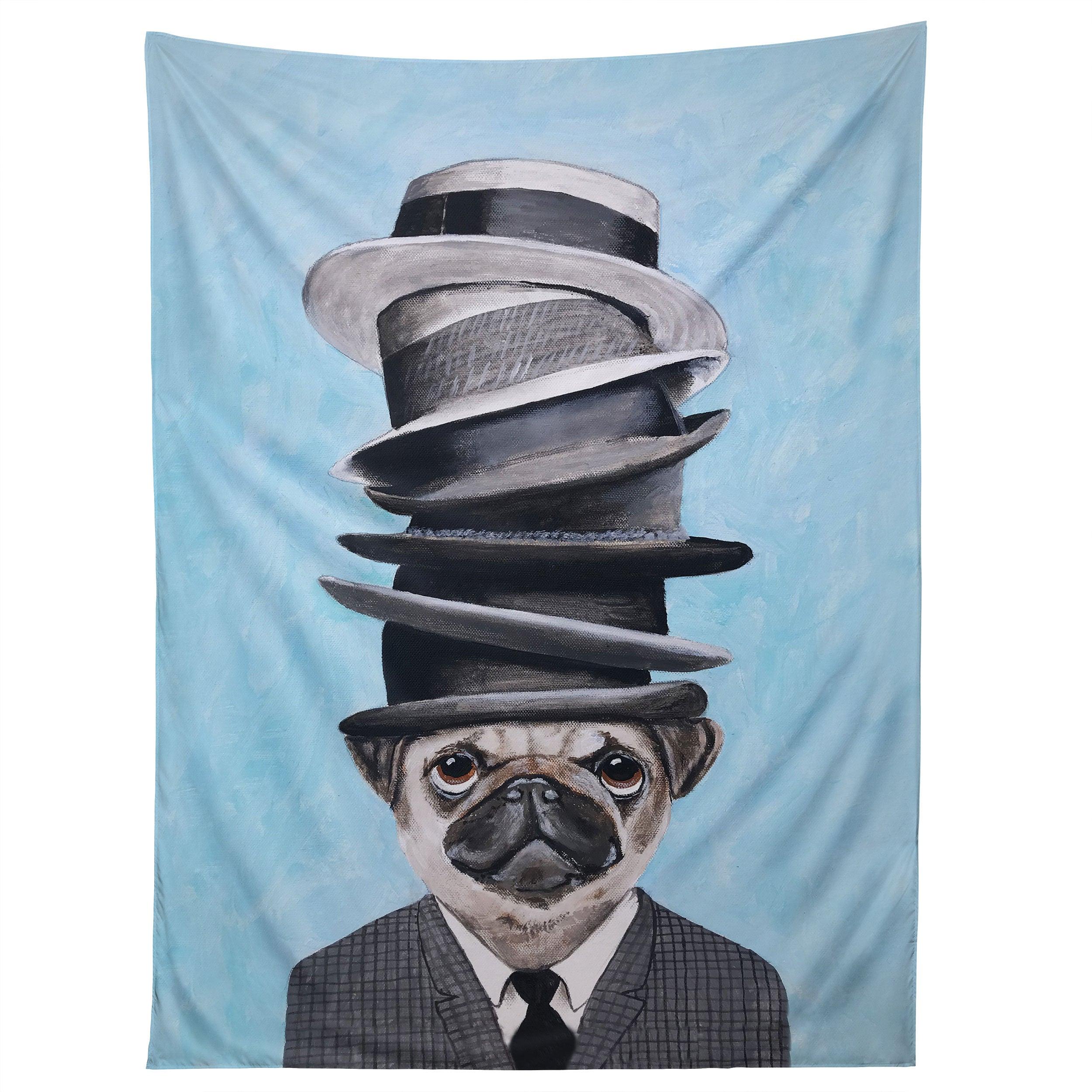 PUG WITH STACKED HATS tapestry 75x100
