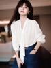 Rong Tai Women's Elegant French Ribbon Long Sleeve V-Neck Chic Shirt - Spring 2026 Collection
