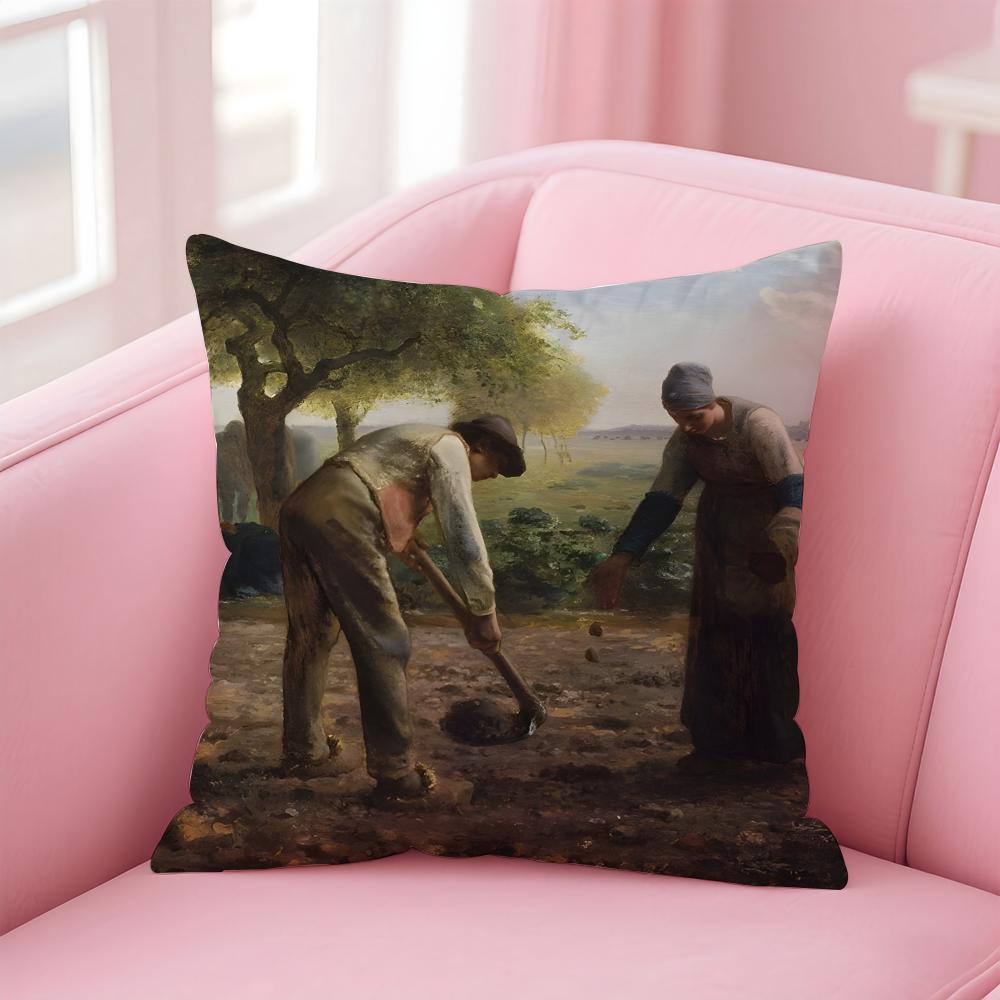 JJeanFrancois Millet ART Cushion Cover Pillow Case Ultra Soft Skin Friendly Fabric Cloud Like Comfort Concealed Zipper