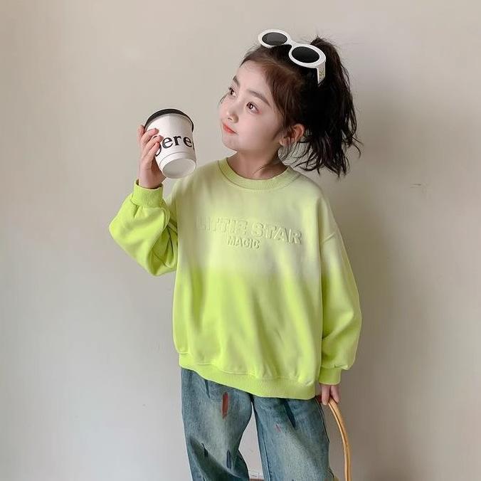 Girls Gradient Sweatshirt Long Sleeve Loose Fit Casual Top For Spring Autumn Kids Fashion Clothing