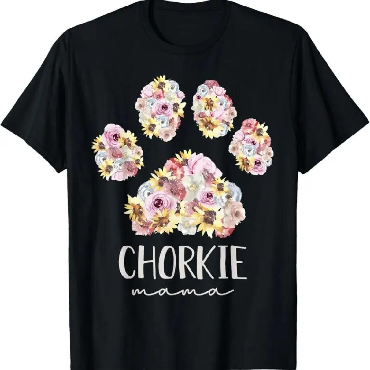 Chorkie Mama Floral Paw Dog Mom T Shirt S