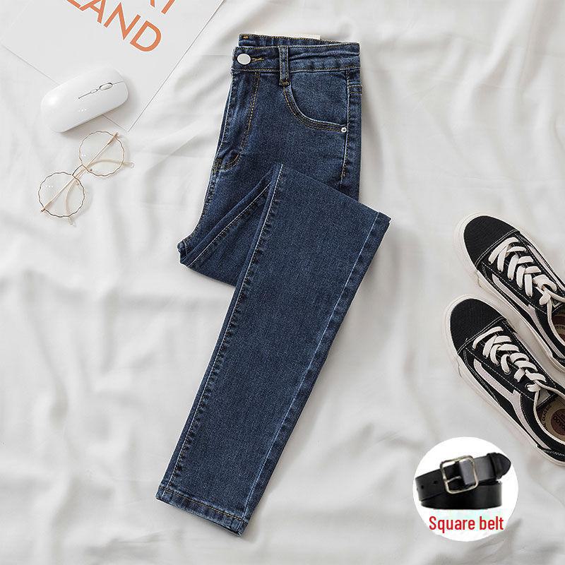 Women's Black Grey Slim Fit Nine-Point Skinny Jeans