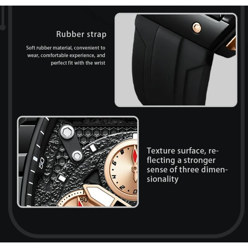 ONOLA Ceasuri de mână bărbătești de modă, multifuncționale, cu calendar, cronometru, lumină de noapte, impermeabile, din silicon impermeabil, cu quartz