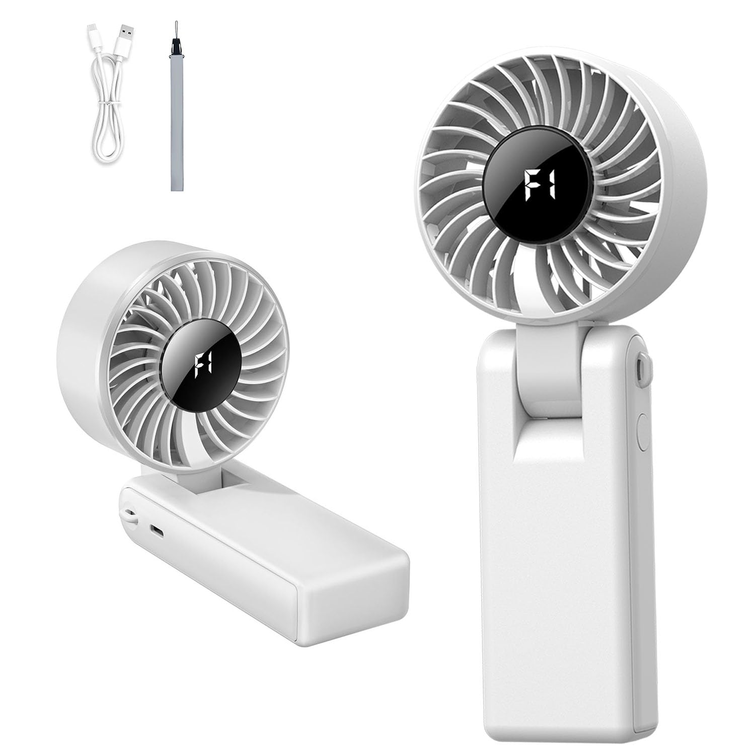 

2025 Model Handy Handheld Fan with 5 Speed Mini Desk LED Heatstroke Perfect for Fireworks Office and Summer with Strap Japanese Local Support Fan, білий