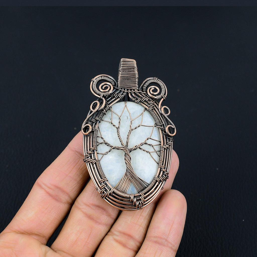 Moonstone 999 Copper Wire Wrapped Pendant, Handmade Gemstone Pendant, Gift For Mom Antique Jewelry