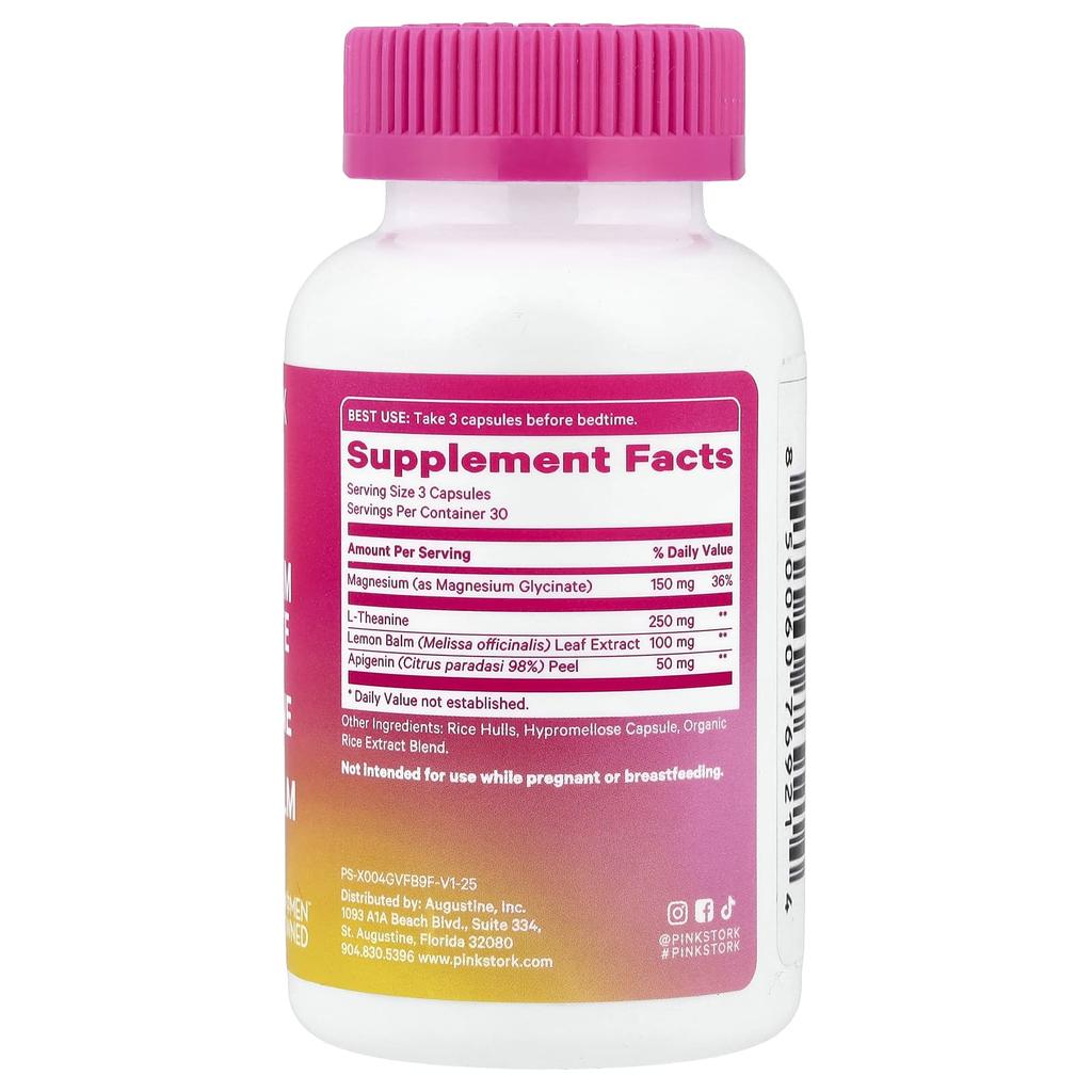 Pink Stork, Magnesium Glycinate, L-Theanine, Lemon Balm, 90 Capsules