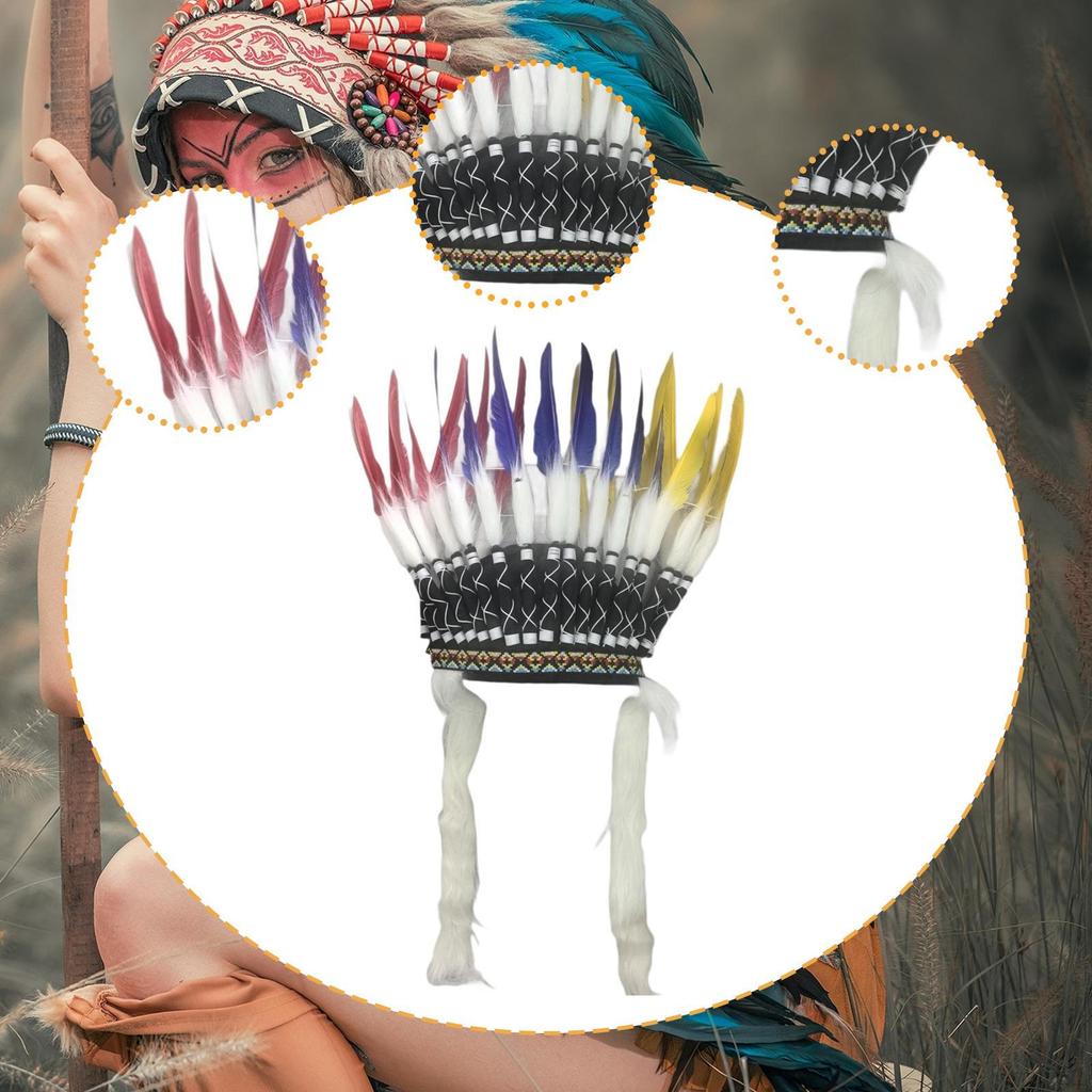 Indian Feather Headdress, American Chief Hat for Show, Halloween