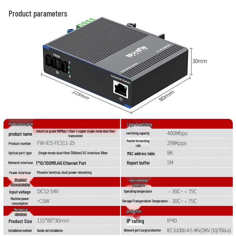 Fenghuoweishi Industrial Grade Fiber Optic Transceiver