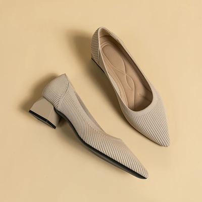 Fashion Women's Large High-heeled Shoes Multicolor Pointy Knit Breathable Comfortable Anti-skid Rubber Sole Work Shoes 2024 New Autumn