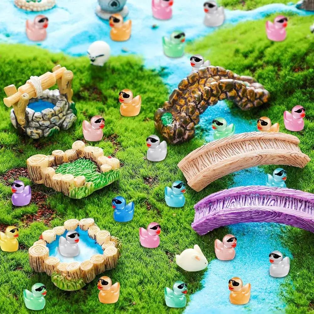 50Pcs Luminous Mini Glitter Ducks With Glasses Miniatures Duck Micro Landscape Diy Accessories Mini Ducks Home Diy Craft Decor