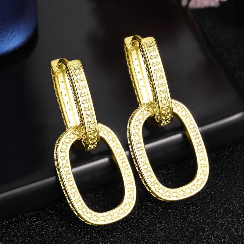 

Huitan Double Oval Linked Design Drop Earrings Female Shining Cubic Zirconia Wedding Bridal Zircon Gorgeous Charms Accessories