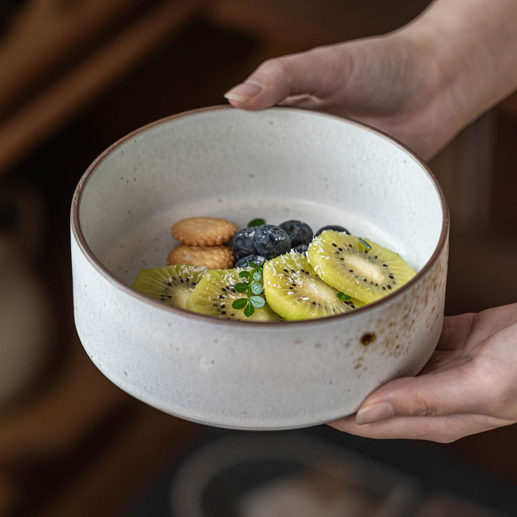 Salad Bowl Straight Bowl Household Ceramic Tableware Bowl Personal Rice Bowl Restaurant Hotel Japanese Noodle Bowl
