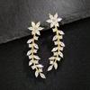 1 Pair of Ladies' Flower Leaf Pendant Earrings, Sparkling Synthetic Zircon Vine Elegant Earrings, Suitable for Weddings, Daily Wear, Birthday Gifts