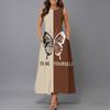 Plus Size Women Sleeveless Round Neck Dress Fresh Tiny Ditsy Floral Flowy Mid Length Gown
