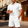 Summer Men Jacquard Textured Matching Set Half Zip Collar Polo Short Sleeve Top Drawstring Waist Shorts Golf Beach Two Piece Tracksuit