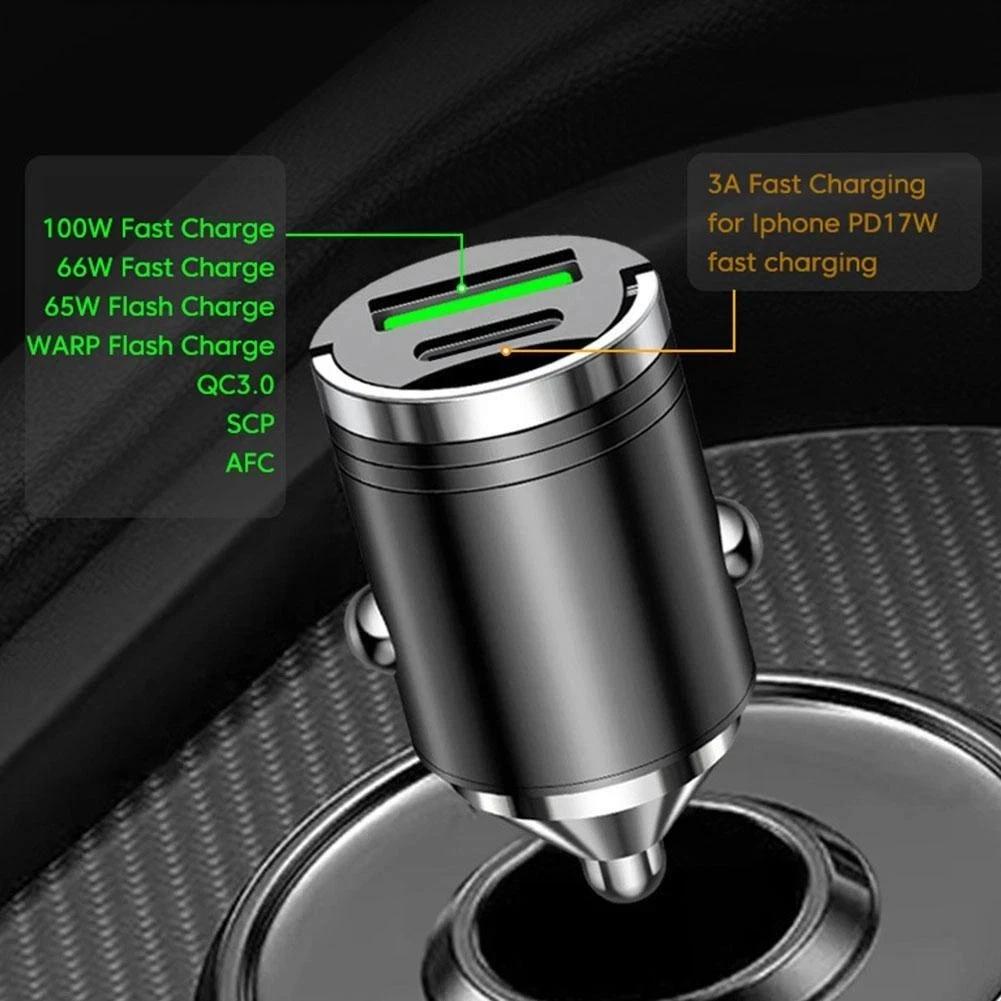 100W 2 Port USB Super Fast Car Charger Adapter USB Type C PD30W Mini Car Charger Fast Charging For iPhone 17 16 Pro For Samsung