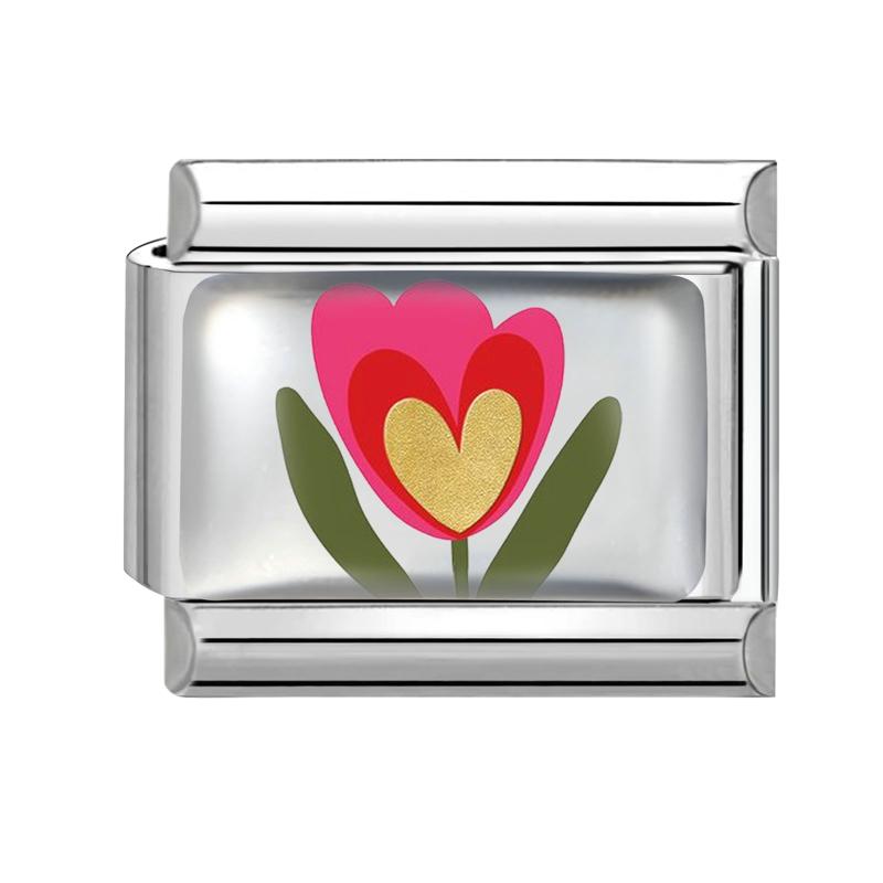 New Design Pink Planet Flower Cherry Eyes Butterfly Italian Charm Links Fit 9MM Stainless Steel Bracelet Jewelry DIY Making