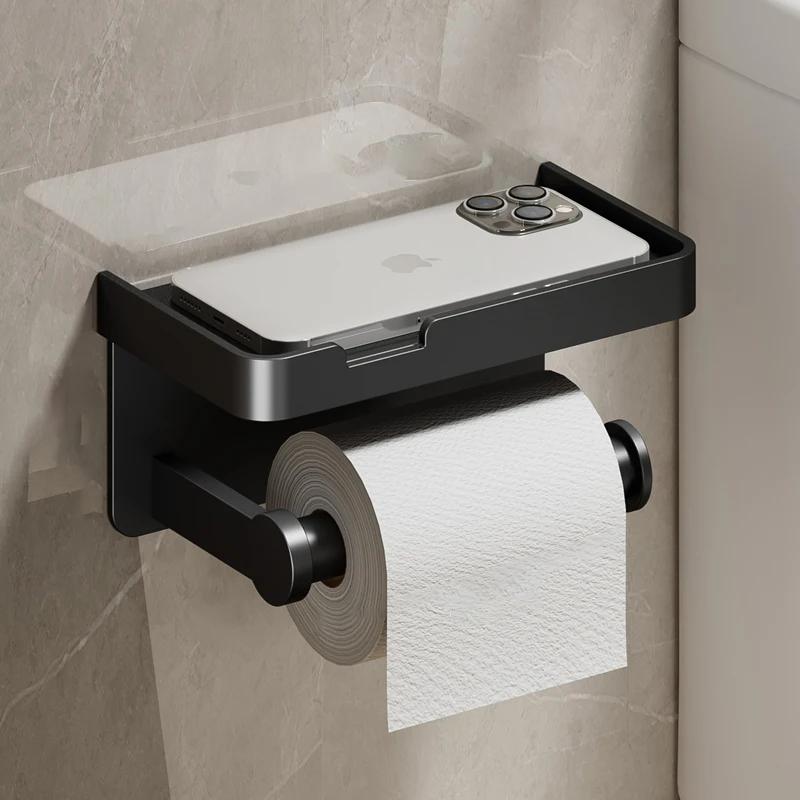 Aluminum Alloy Paper Holder Wall-Mounted Toilet Roll Paper Holder No Drilling Bathroom Kitchen Paper Holder