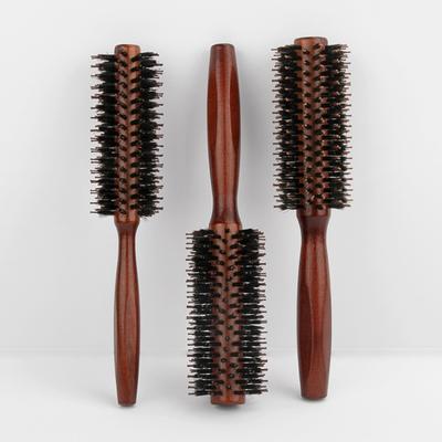 Wooden Handle Bristles Round Brush Portable Anti-static Thin Thick Long Straight Curly Hair Brush Women Girls Hair Styling Detangling Comb