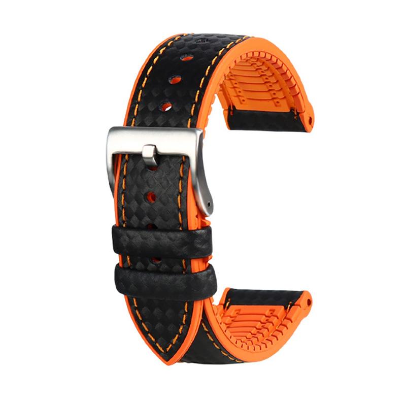 JEDEN 20mm 22mm dla zegarka Fossil Pasek z włókna węglowego i gumy dla Mido T-issot Zapięcie ze stali nierdzewnej Wodoodporny Łańcuszek do zegarka sportowego MN