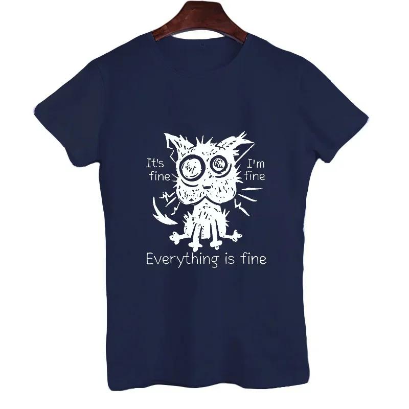 2023 New Mens Brand T-shirt for Men It's Fine I'm Fine Everythings Fine Funny Tshirt Oversized Tees Explosive Black Cat Shirts