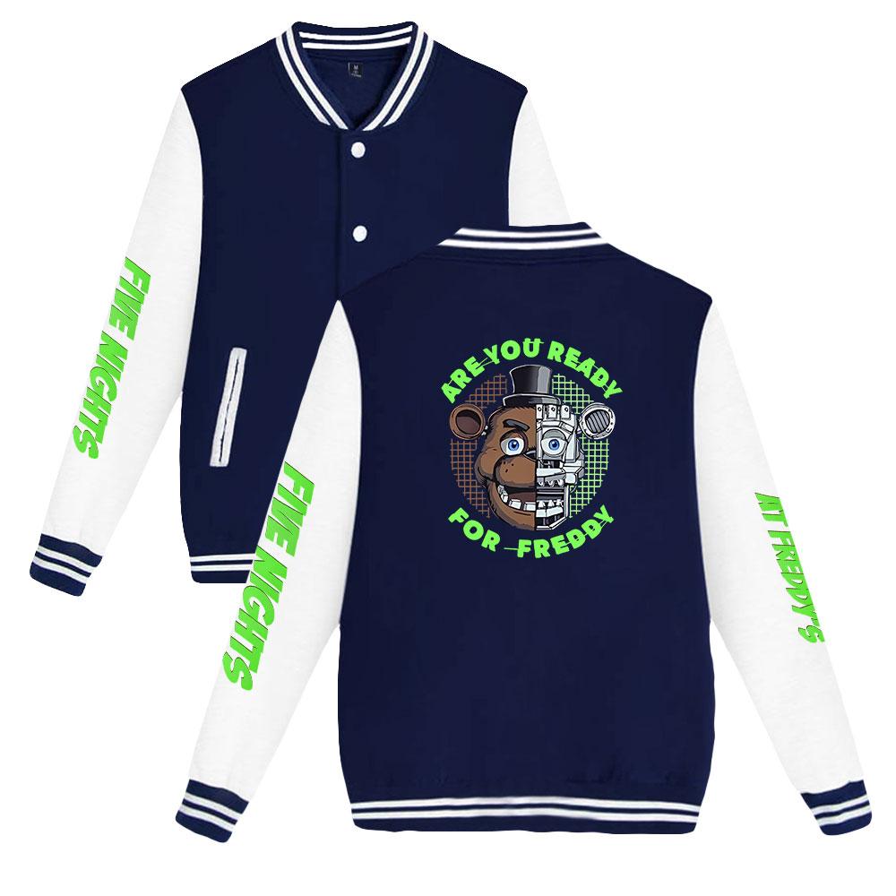 

Women Men Bomber Jackets Autumn Winter Fashion Five Nights At Freddy s Baseball Uniform Oversize Coats Student Couple Harajuku Loose Streetwear Jacket XS темно-синий