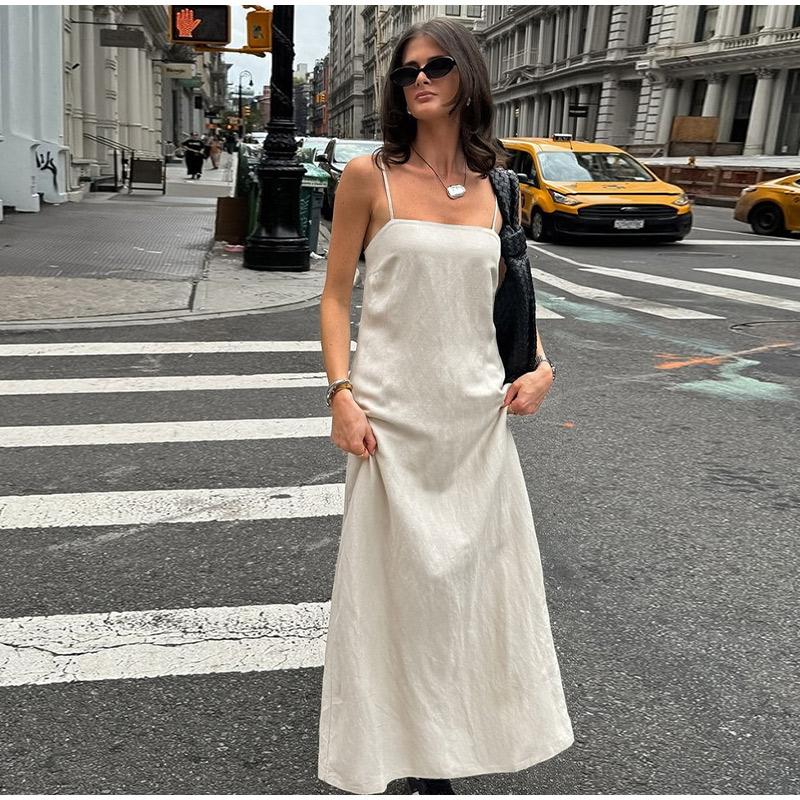 Elegant Cotton Lined Slip Dress Women Solid Color Tube Sleeveless Long Dresses Female 2025 Spring Summer Fashion Lady Beach Dress