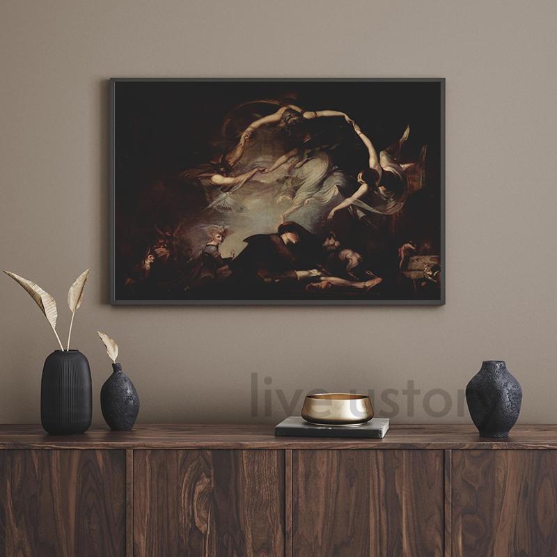 Dancing Witches Art Prints Vintage Gothic Posters Dark Academia Aesthetic Canvas Painting Witchy Wall Pictures Living Room Decor