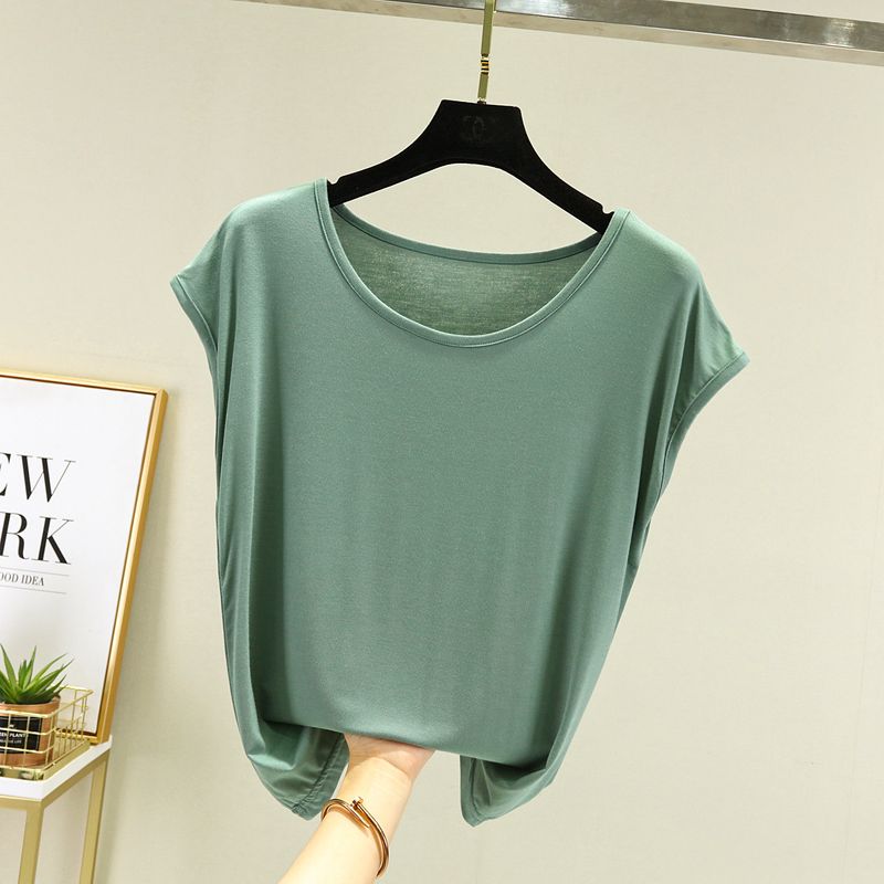 

Loose Modal Sleeveless T-Shirt Women s Summer Inner Match Thin Casual Easiest for Match Plus Size Tops Pure Color Bottoming Vest Matcha green 2XL (70.00 kg-80.00 kg recommended