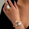 Daily Niche Minimalist Pearl Ring Elegant Pleated Opening Adjustable Bracelet Set