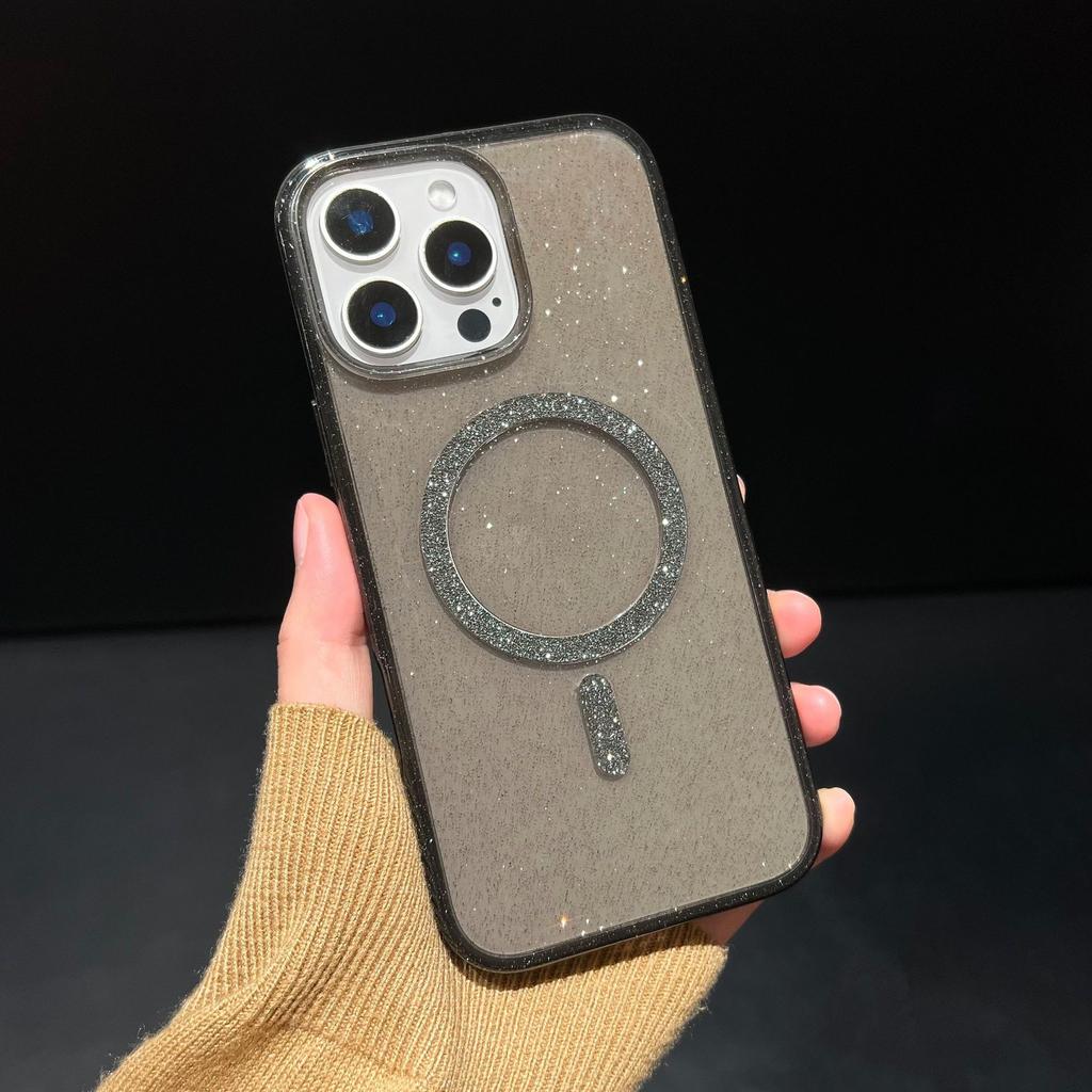 Luxury transparent glitter magnetic suction suitable for Apple 15promax thickened anti-drop mobile phone case iphone13 protective case