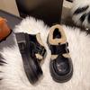 Leather platform small leather shoes women's velvet loafers 2025 winter new warm lazy shoes high-heeled Mary Jane shoes