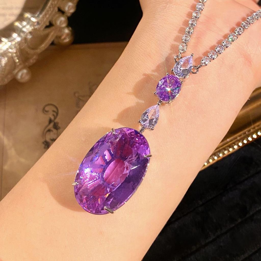 2026 Premium Full Diamond Oversized Purple Lithium Glow Chain Dress Dinner Earrings Purple Diamond Ring Color Treasure