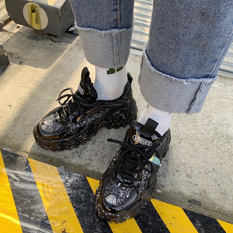 Reflective Chunky Sneakers Women Fashion Glitter Bling Vulcanized Shoes Woman Designer Platform Sneakers Shoes
