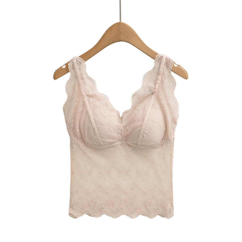 V-Neck Sexy Lace Camisole Top with Chest Pads for Women - Sleek, Sleeveless, and Stylish