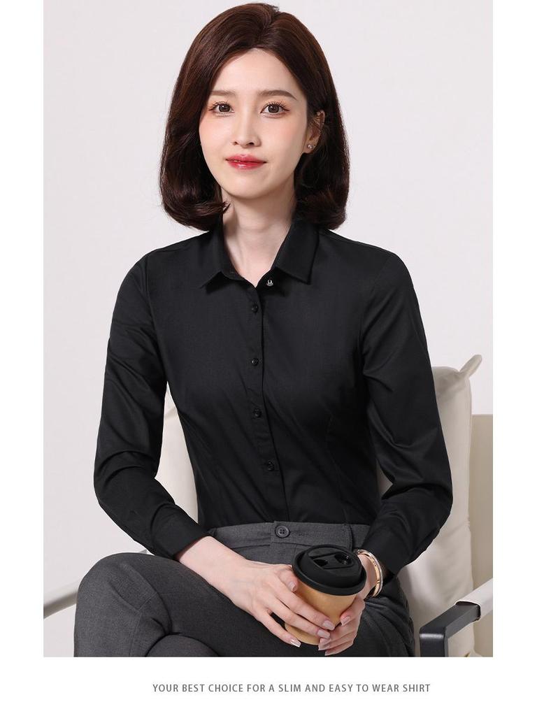 Women's Slim Fit Long Sleeve Bamboo Fiber Anti-Wrinkle White Shirt for Business or Casual Wear