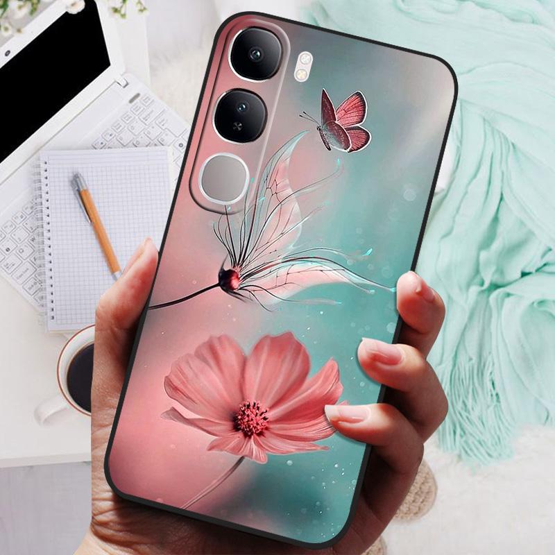 Vivo V40 Lite IDN V40SE Y200 Y300 Telefon Kılıfı Arka Kapak Moda Çiçek Kelebek Yumuşak TPU Kılıflar Vivo V 40 Lite V40 SE İçin