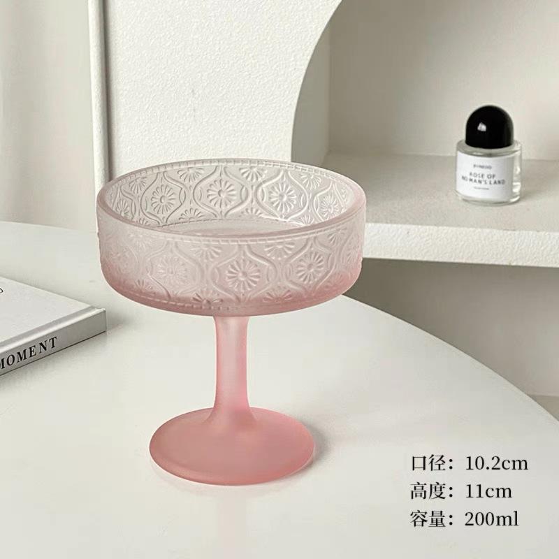 Matte Pink Ice Cream Cup Embossed High Footed Glass Cup Dessert Cup Coffee Mug dropshipping 101-200ml