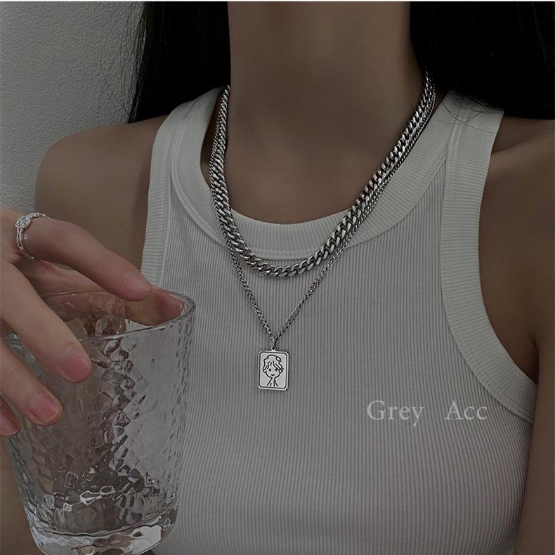 Двухслойное титановое стальное ожерелье «Маленькая принцесса» – Цепочка на ключицы в стиле Hip Hop серебряный