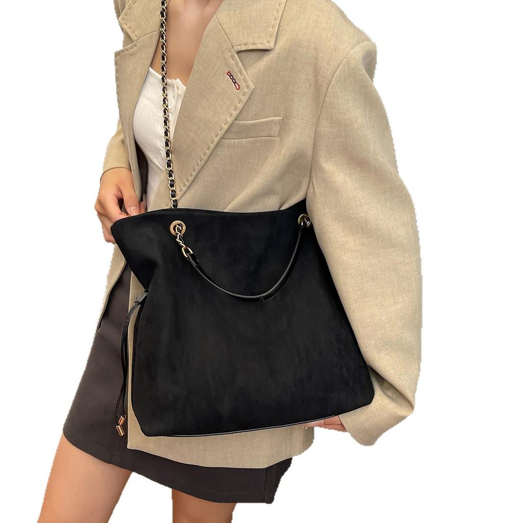2025 Women's Retro Suede Canvas Large Capacity Tote Chain Shoulder Bag