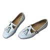 Cowhide Version~ Retro Tassel One-word Buckle Low-heeled Mary Jane Small Leather Shoes Women's Shallow Mouth Shoes Round Head Flat-soled Single Shoes