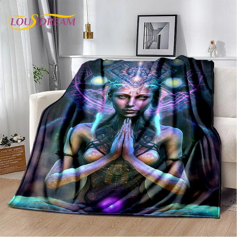 Natural Yoga Zen Meditation Rainbow Chakra Flannel Throw Blanket for Bedroom Sofa Picnic Hiking Kids Cover