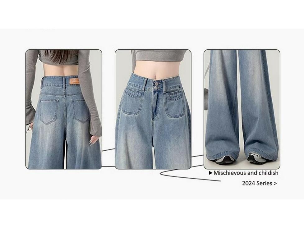 Women's High Waist Wide Leg Jeans, Summer 2025 - Light Color, Plus Size, Slimming, Floor-Length, Pear-Shaped Design.
