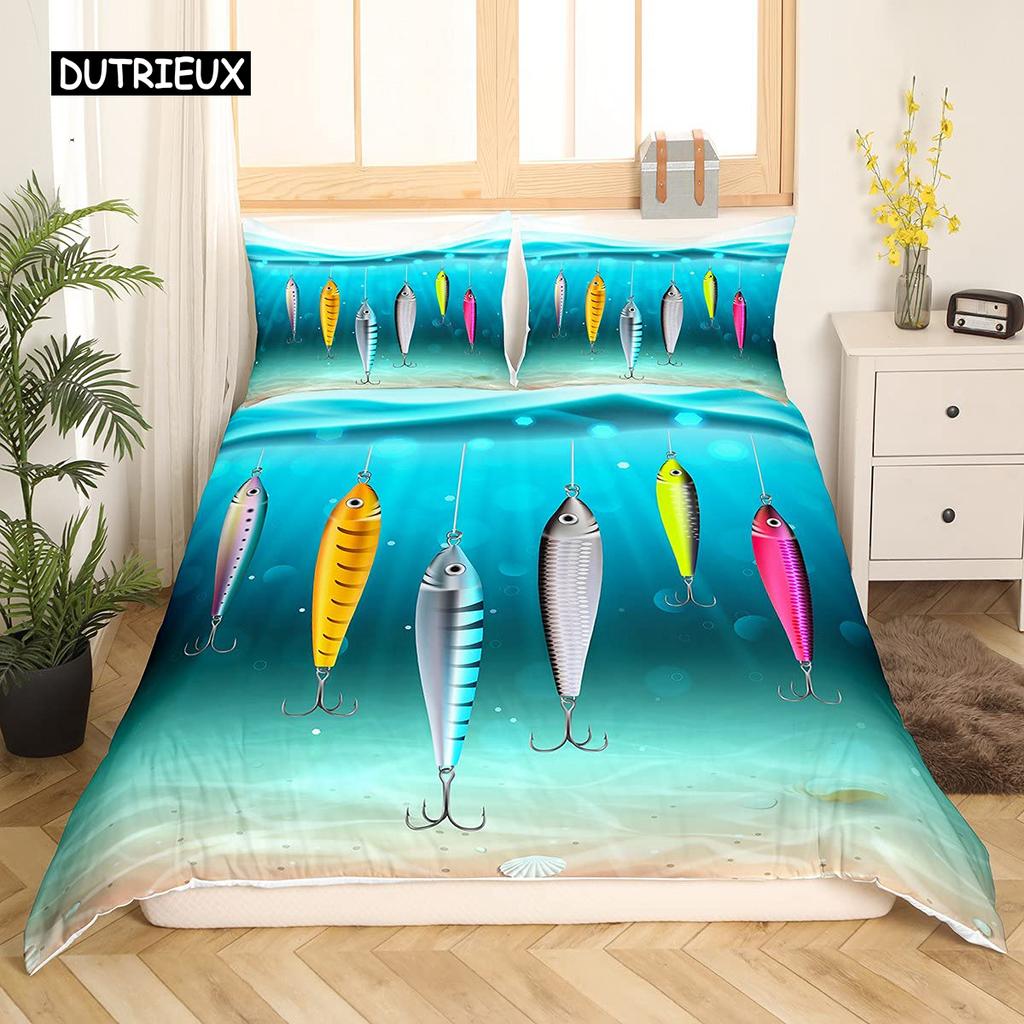 Beach Ocean Duvet Cover Set Hawaiian Palm Tree Waves Bedclothes Tropical Island and Sea Beach Nature Theme Polyester Qulit Cover