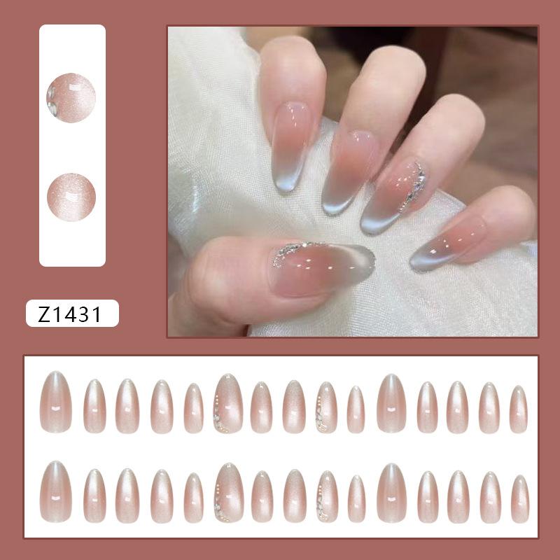 Moon Soft Cat Eye Glitter False Nails Almond Medium For Women Domestic Brand 30pcs Box/Strip