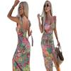 2025 Summer French Floral Midi Dress with Elegant Sling and Slit Design