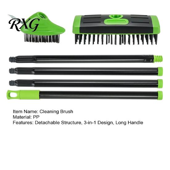 Driveway Crack Cleaning Tool 3-in-1 Deck Brush, Floor Scrub Brush with Long Handle, Detachable Patio Paver Joint Cleaner Weed for Outdoor Stone