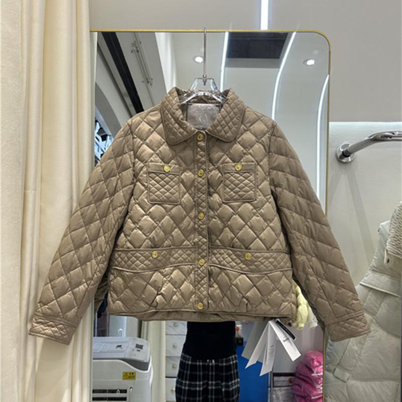 Winter New Short Down Jacket Women's Lapel Rhombus Korean Version British Light White Duck Down Jacket Tide