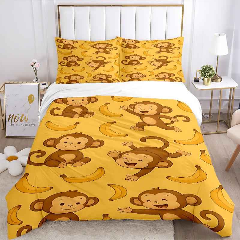 3pcs bedding set Monkey Banana Includes 1 Comforter + 2 Pillowcases, Without Pillow Inserts, Soft Comfortable, Lightweight Breathable, Print