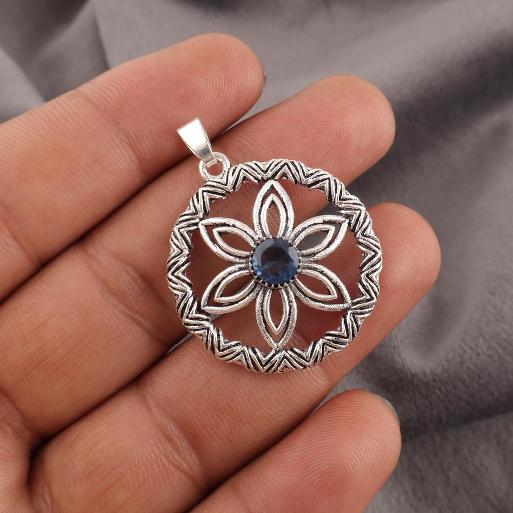 London Blå Topas Anheng, 925 Solid Sterling Sølv Edelstenssmykker, Håndlaget Anheng, Til Thanksgiving
